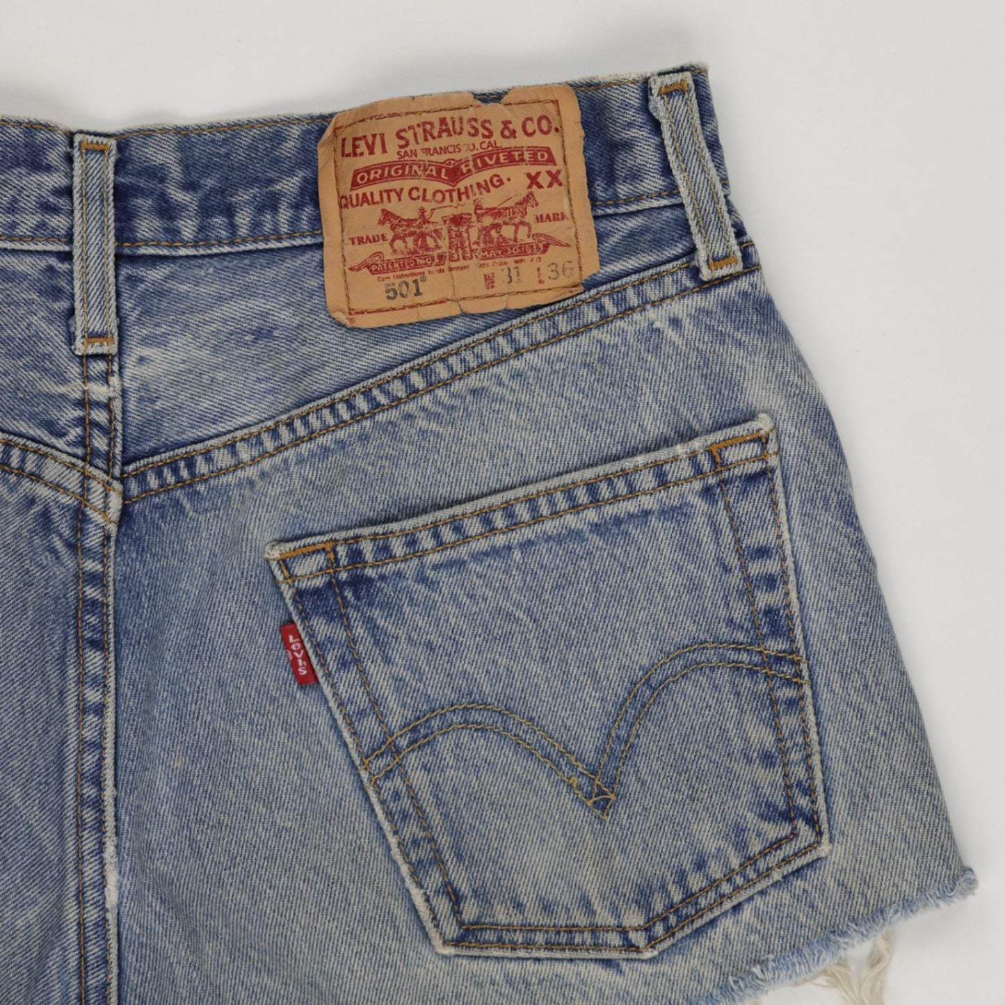 Levi's 501 Vintage High Waisted Distressed Denim Cut-Off Shorts Blue W31 L36 100% Cotton