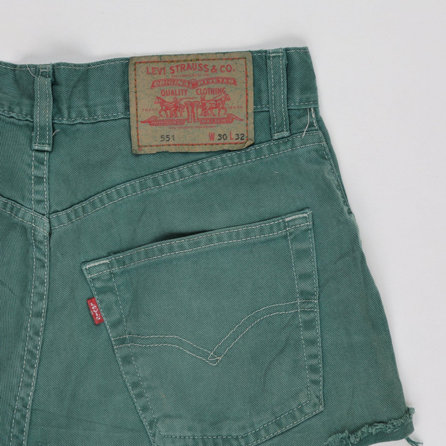 Levi's 551 High Waist Vintage Green Denim Cut Off Shorts W30 L32 Medium