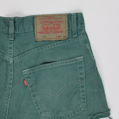 Levi's 551 High Waist Vintage Green Denim Cut Off Shorts W30 L32 Medium