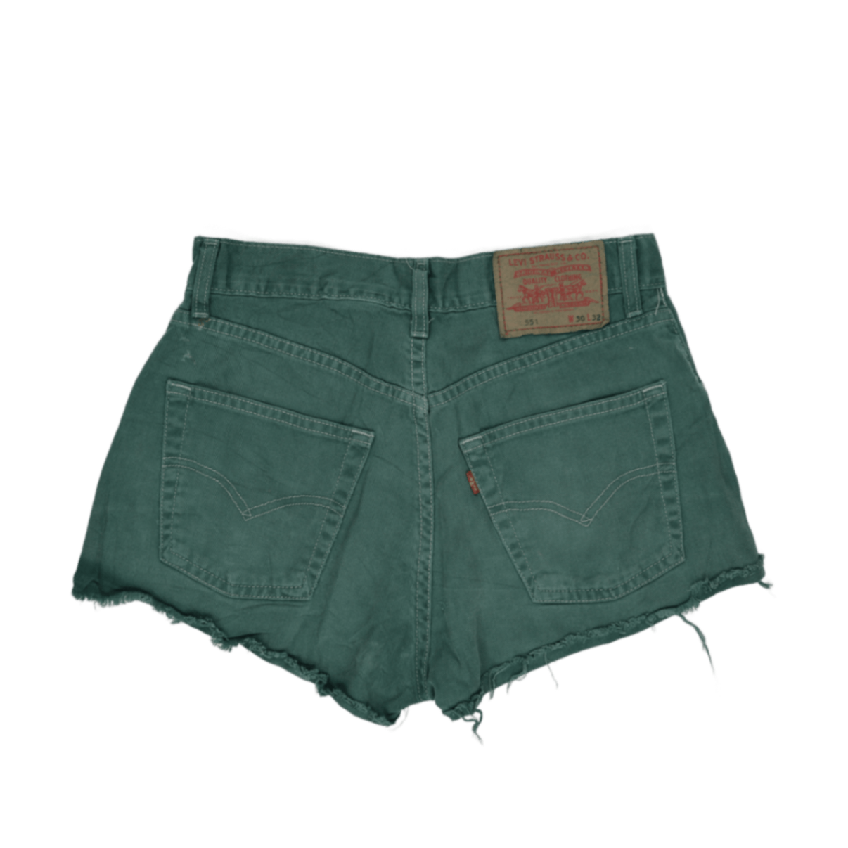 Levi's 551 High Waist Vintage Green Denim Cut Off Shorts W30 L32 Medium