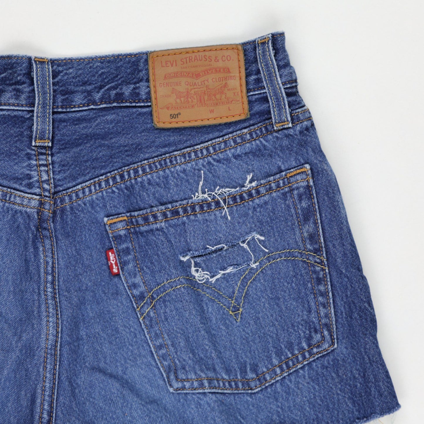 Levi's 501 High Waisted Distressed Denim Shorts Blue W34 100% Cotton Vintage