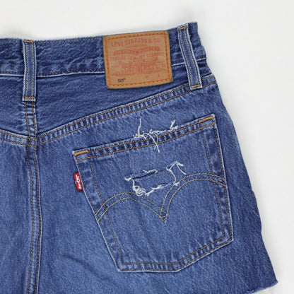 Levi's 501 High Waisted Distressed Denim Shorts Blue W34 100% Cotton Vintage