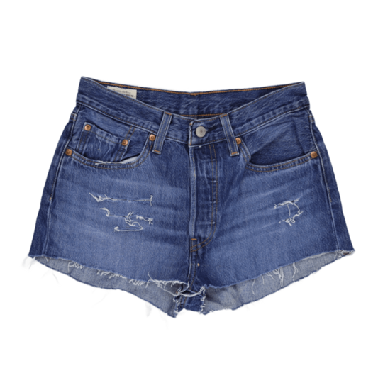 Levi's 501 High Waisted Distressed Denim Shorts Blue W34 100% Cotton Vintage