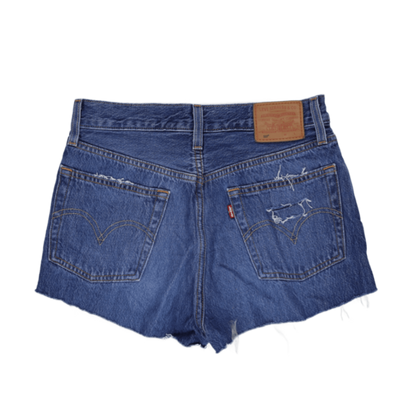 Levi's 501 High Waisted Distressed Denim Shorts Blue W34 100% Cotton Vintage