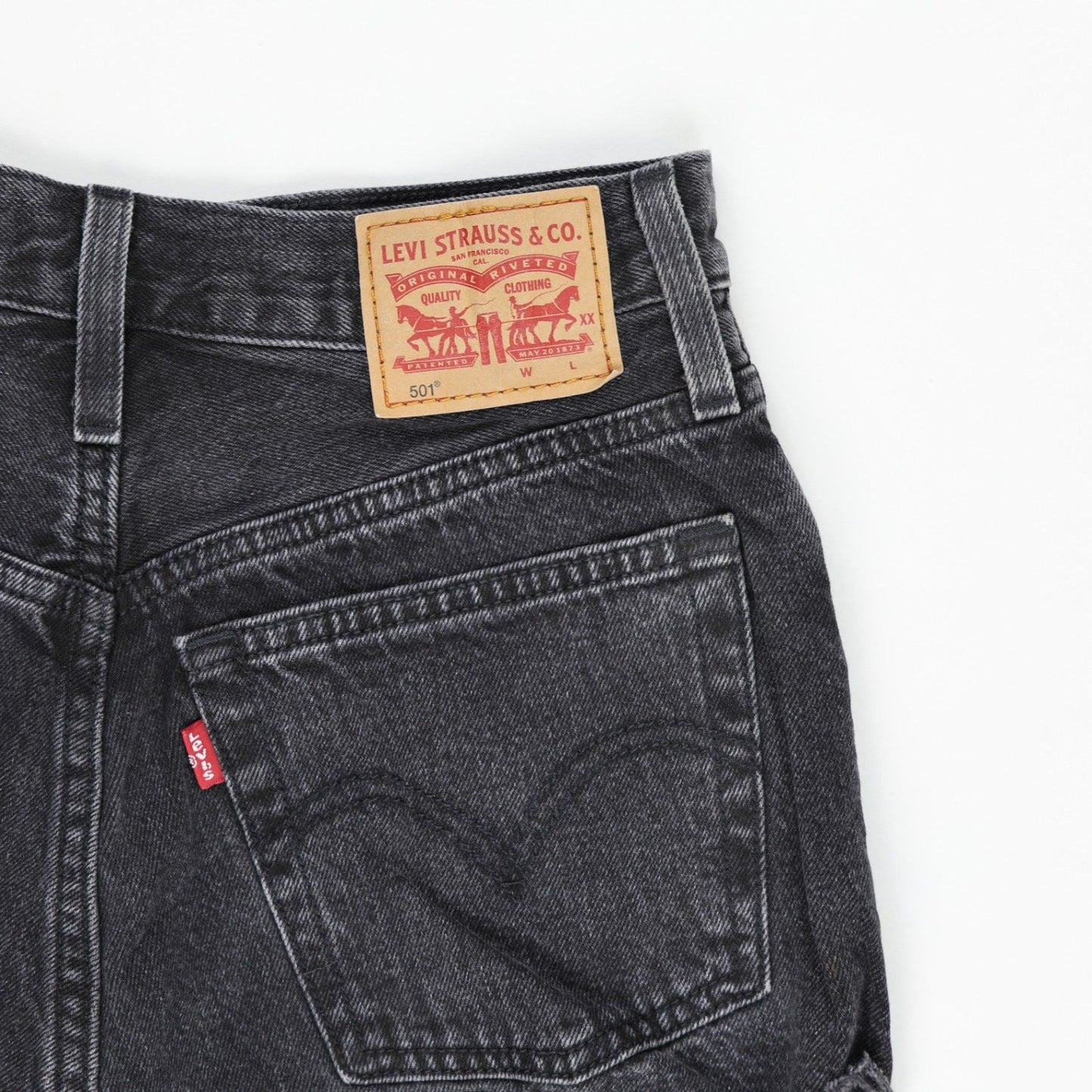 Levi's 501 Waterless Black Denim High Waisted Distressed Shorts W26 UK 8 100 Percent Cotton Vintage