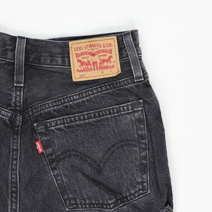 Levi's 501 Waterless Black Denim High Waisted Distressed Shorts W26 UK 8 100 Percent Cotton Vintage