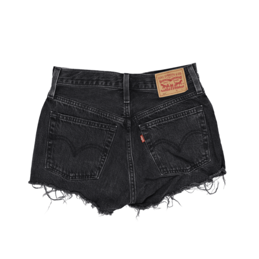 Levi's 501 Waterless Black Denim High Waisted Distressed Shorts W26 UK 8 100 Percent Cotton Vintage