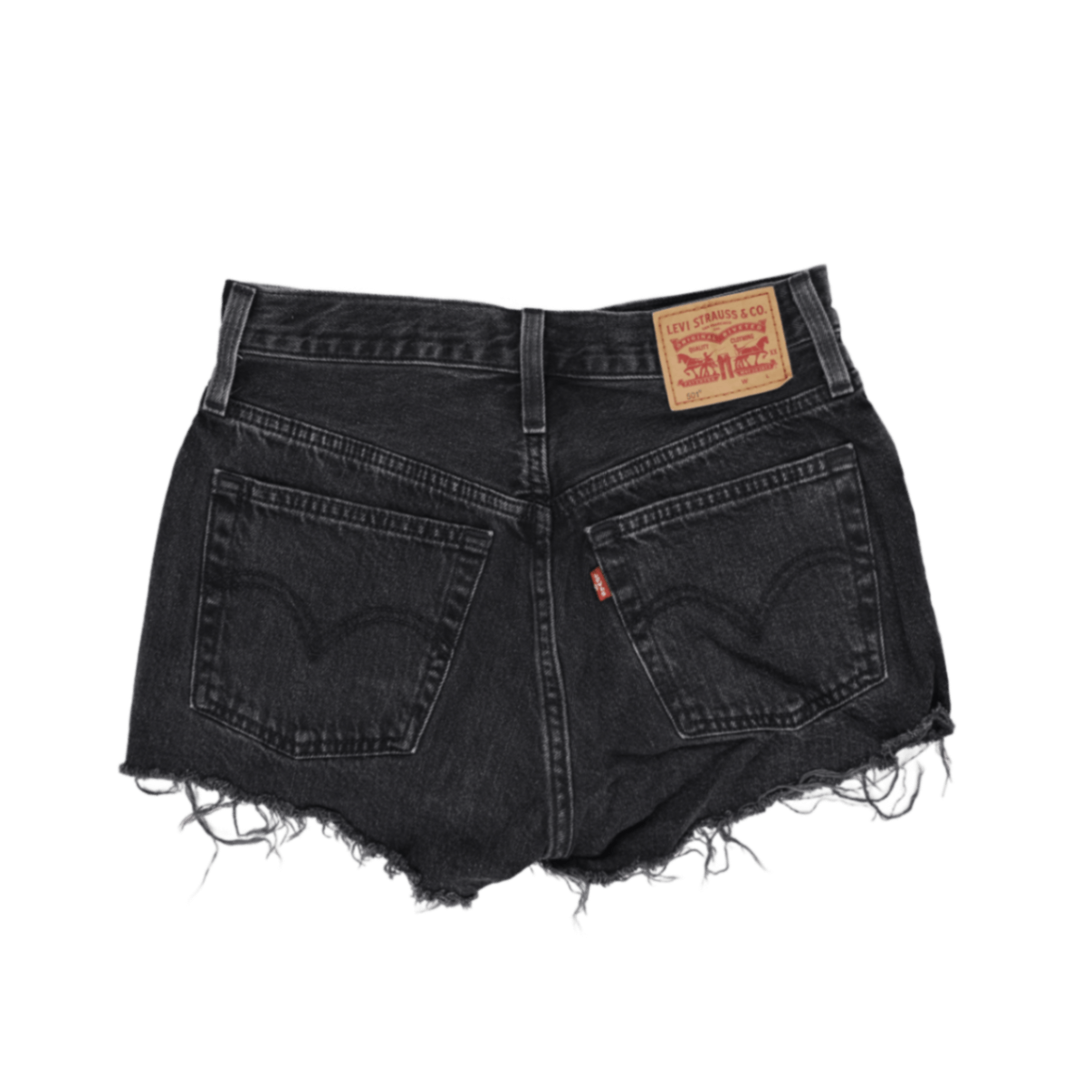 Levi's 501 Waterless Black Denim High Waisted Distressed Shorts W26 UK 8 100 Percent Cotton Vintage