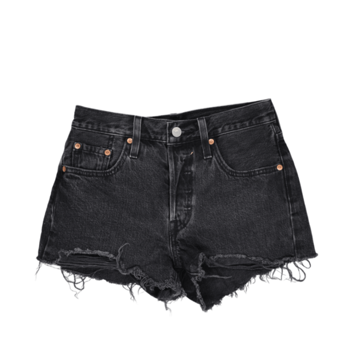 Levi's 501 Waterless Black Denim High Waisted Distressed Shorts W26 UK 8 100 Percent Cotton Vintage