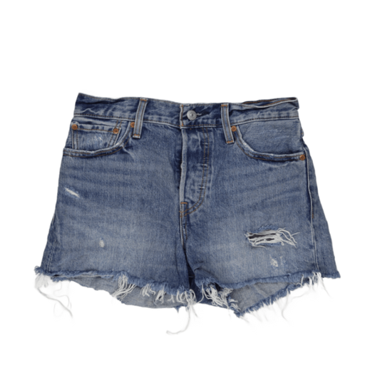 Levi's Vintage High Waist Distressed Blue Denim Shorts Women Size Large 7 Inch Inseam Cotton