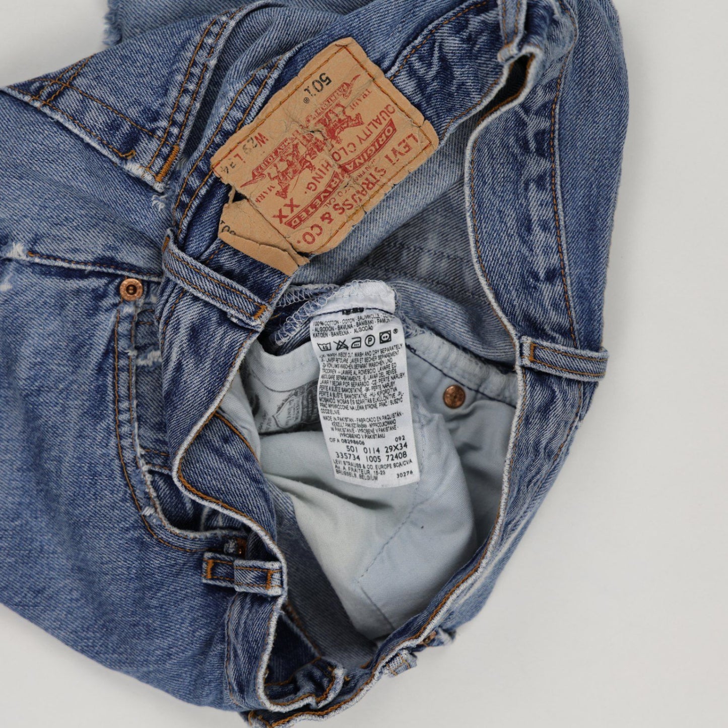 Levi's 501 Vintage Distressed Denim Shorts Blue W34 L24 100% Cotton Womens