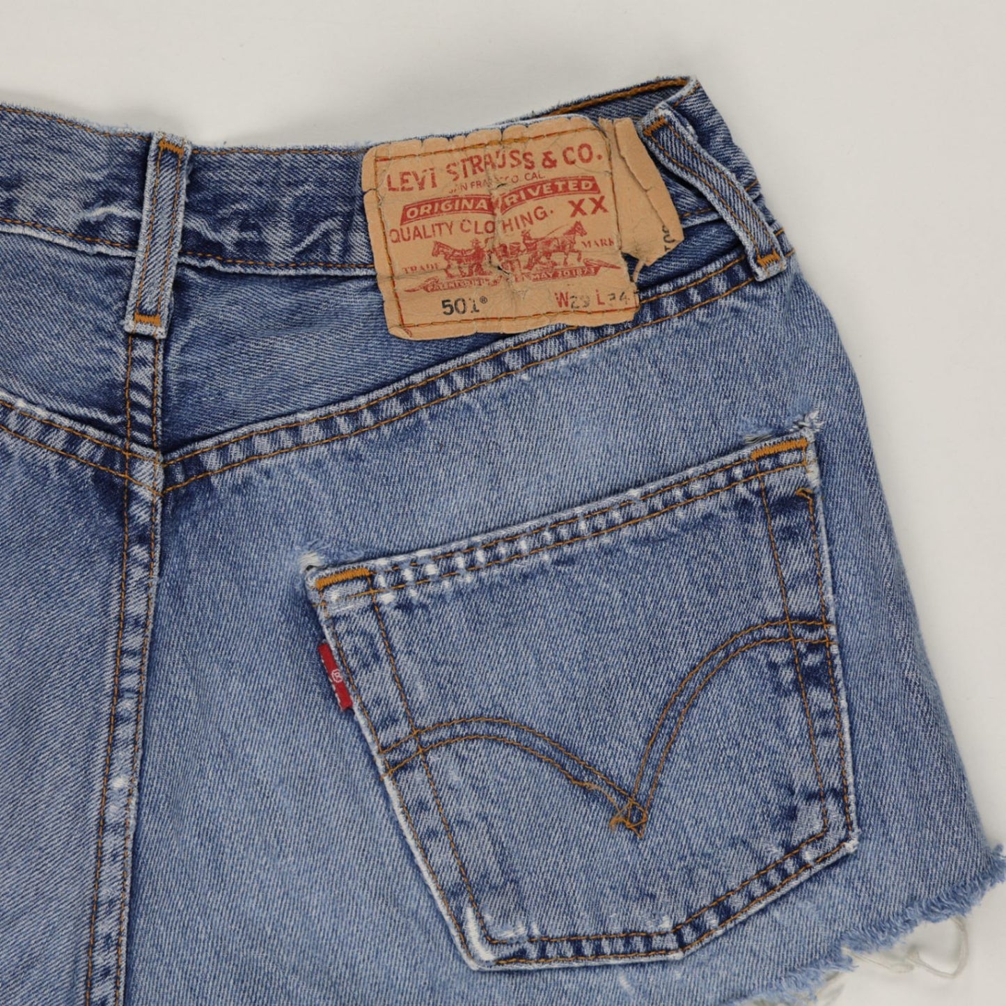 Levi's 501 Vintage Distressed Denim Shorts Blue W34 L24 100% Cotton Womens