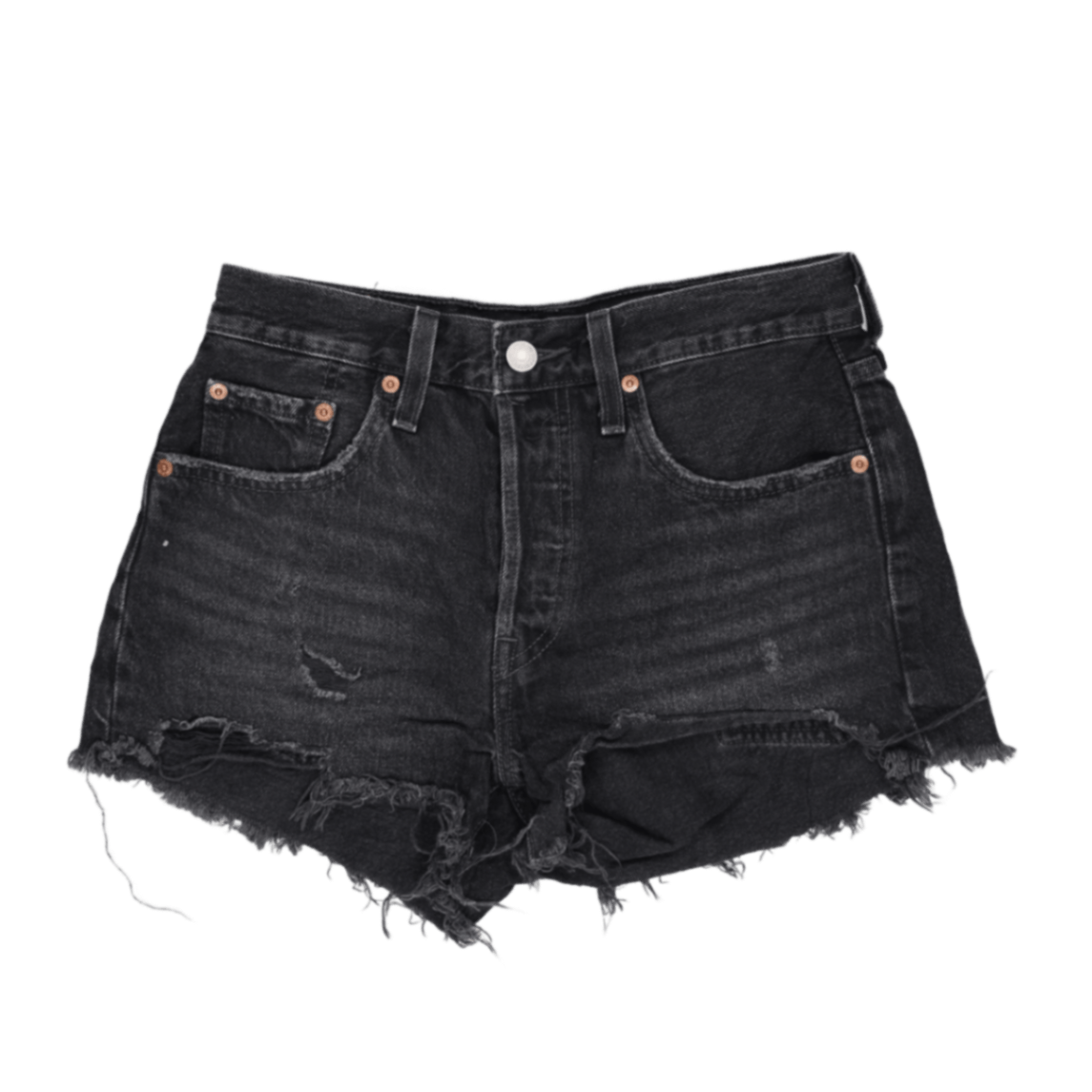 Levi's 501 High Waisted Distressed Denim Shorts Faded Black W31 Cotton Vintage