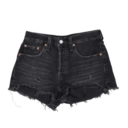 Levi's 501 High Waisted Distressed Denim Shorts Faded Black W31 Cotton Vintage