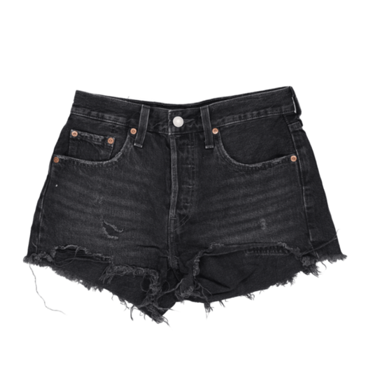 Levi's 501 High Waisted Distressed Denim Shorts Faded Black W31 Cotton Vintage