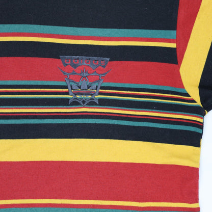 Adidas Vintage Multicolour Striped Crew Neck T-Shirt Medium Polyester Cotton Unisex Casual Streetwear