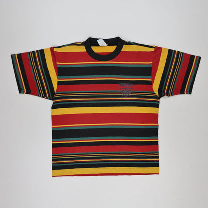 Adidas Vintage Multicolour Striped Crew Neck T-Shirt Medium Polyester Cotton Unisex Casual Streetwear