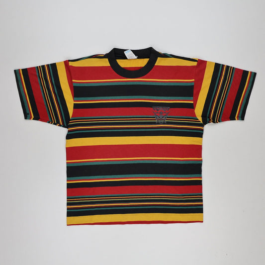 Adidas Vintage Multicolour Striped Crew Neck T-Shirt Medium Polyester Cotton Unisex Casual Streetwear