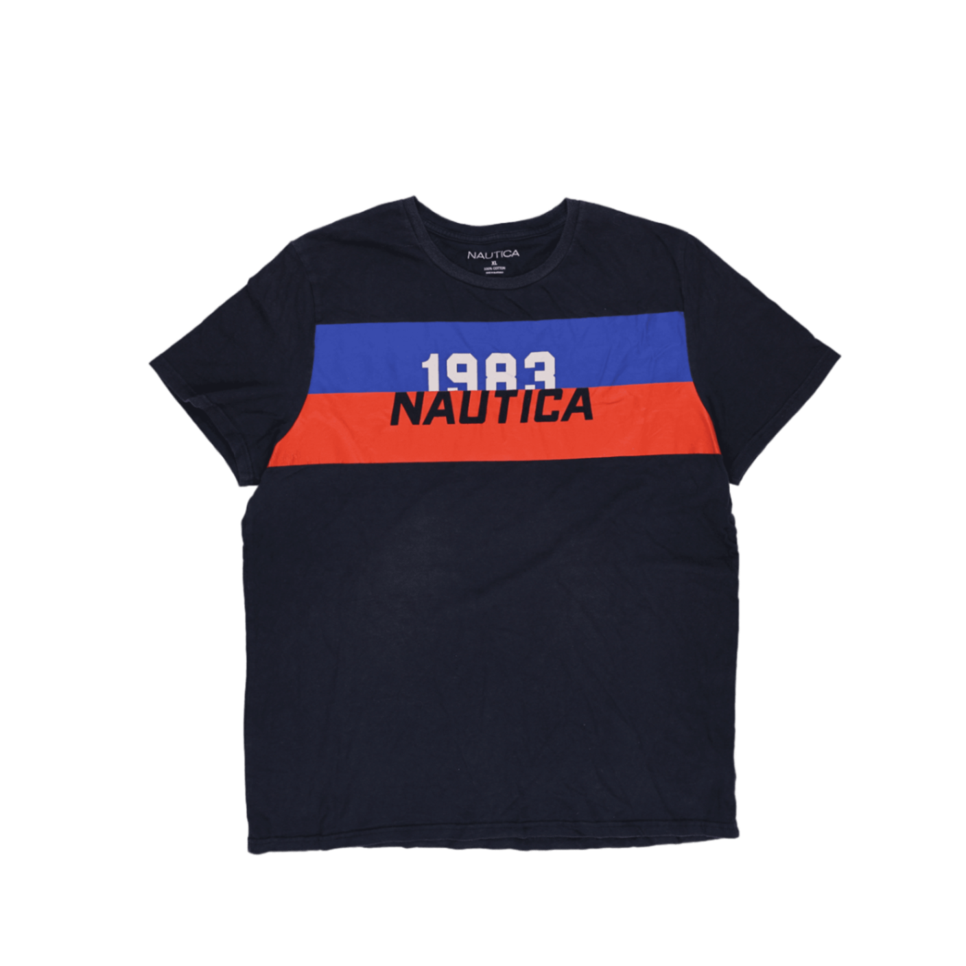 Nautica 1983 Navy Blue Graphic T-Shirt XL 100% Cotton Crew Neck