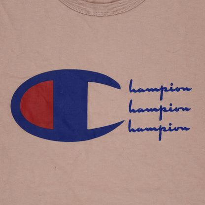 Champion Graphic Logo T-Shirt Unisex Medium Pink Cotton Crew Neck