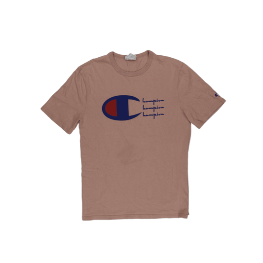 Champion Graphic Logo T-Shirt Unisex Medium Pink Cotton Crew Neck