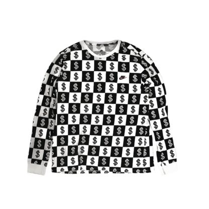 Nike Dollar Sign Print Graphic Sweatshirt Black White XL Cotton Crew Neck