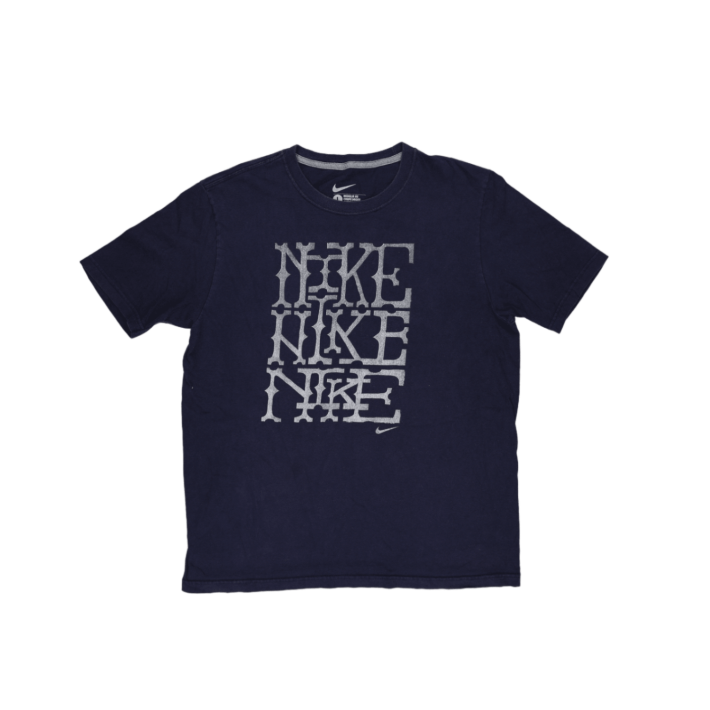 Nike Navy Graphic Print T-Shirt Large Cotton Blend Crew Neck Vintage