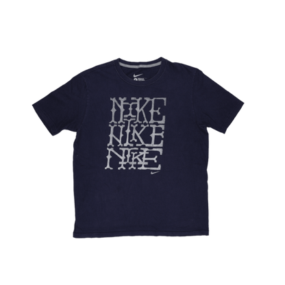 Nike Navy Graphic Print T-Shirt Large Cotton Blend Crew Neck Vintage