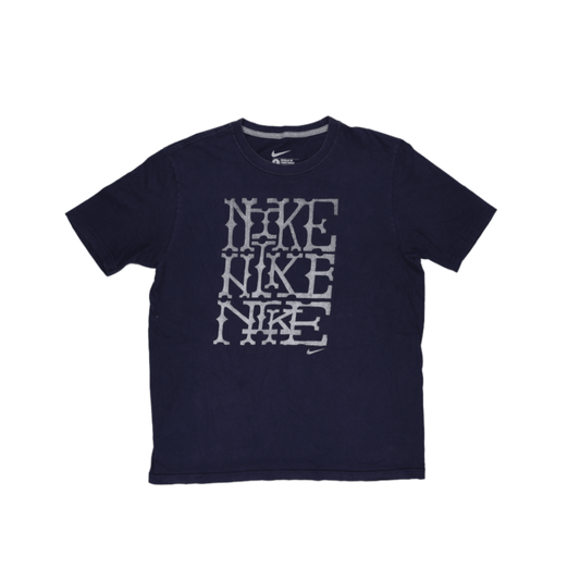 Nike Navy Graphic Print T-Shirt Large Cotton Blend Crew Neck Vintage