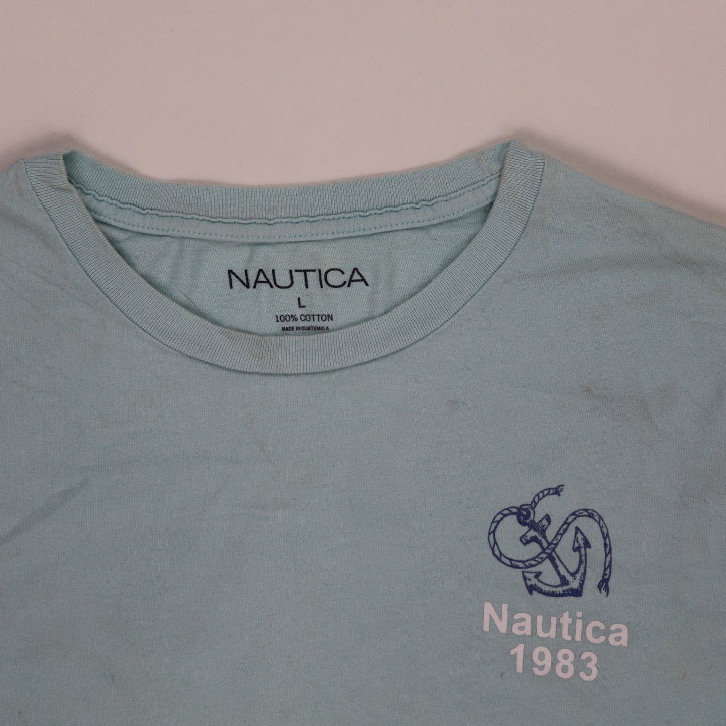 Nautica 1983 Blue Cotton Casual T-Shirt for Men Size Large Crew Neck