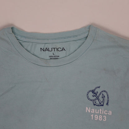 Nautica 1983 Blue Cotton Casual T-Shirt for Men Size Large Crew Neck
