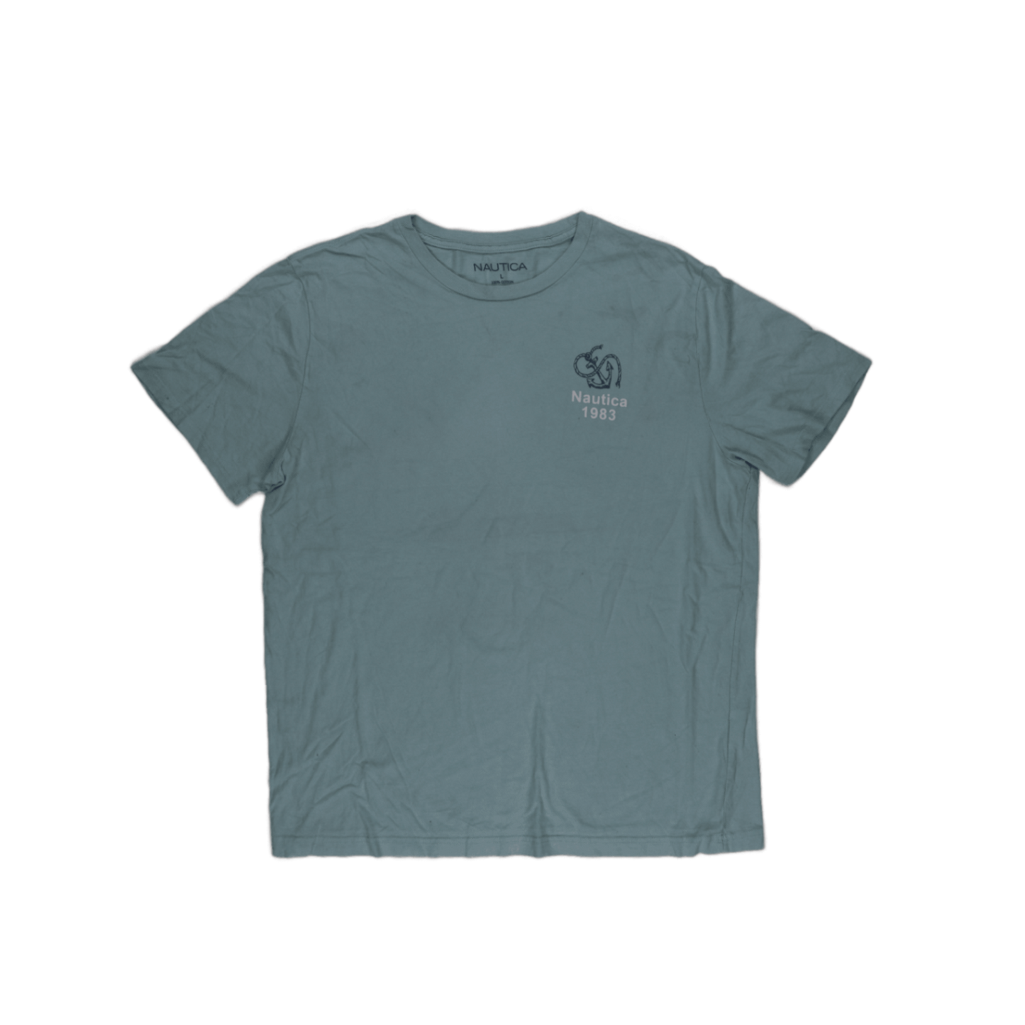 Nautica 1983 Blue Cotton Casual T-Shirt for Men Size Large Crew Neck