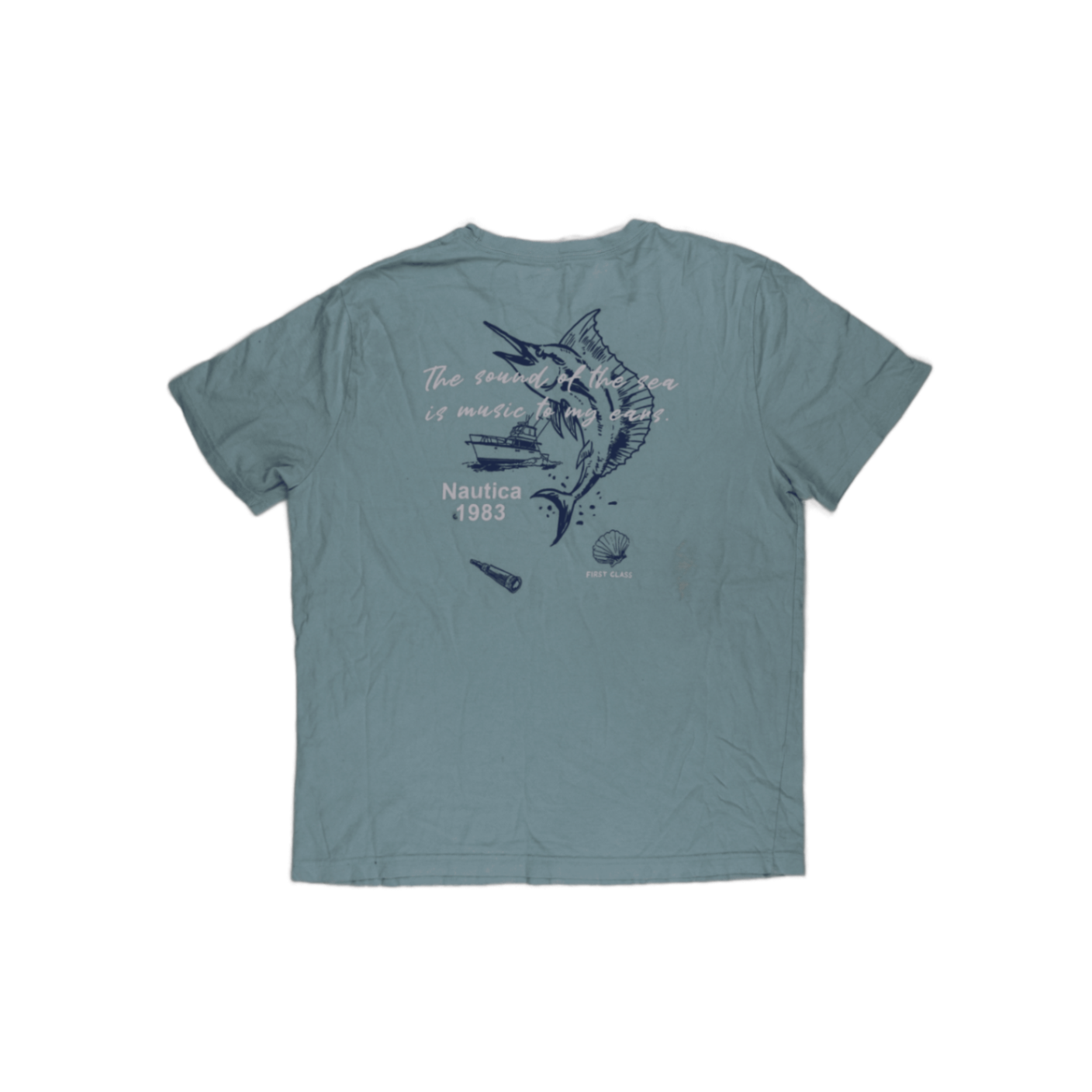Nautica 1983 Blue Cotton Casual T-Shirt for Men Size Large Crew Neck