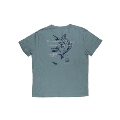Nautica 1983 Blue Cotton Casual T-Shirt for Men Size Large Crew Neck