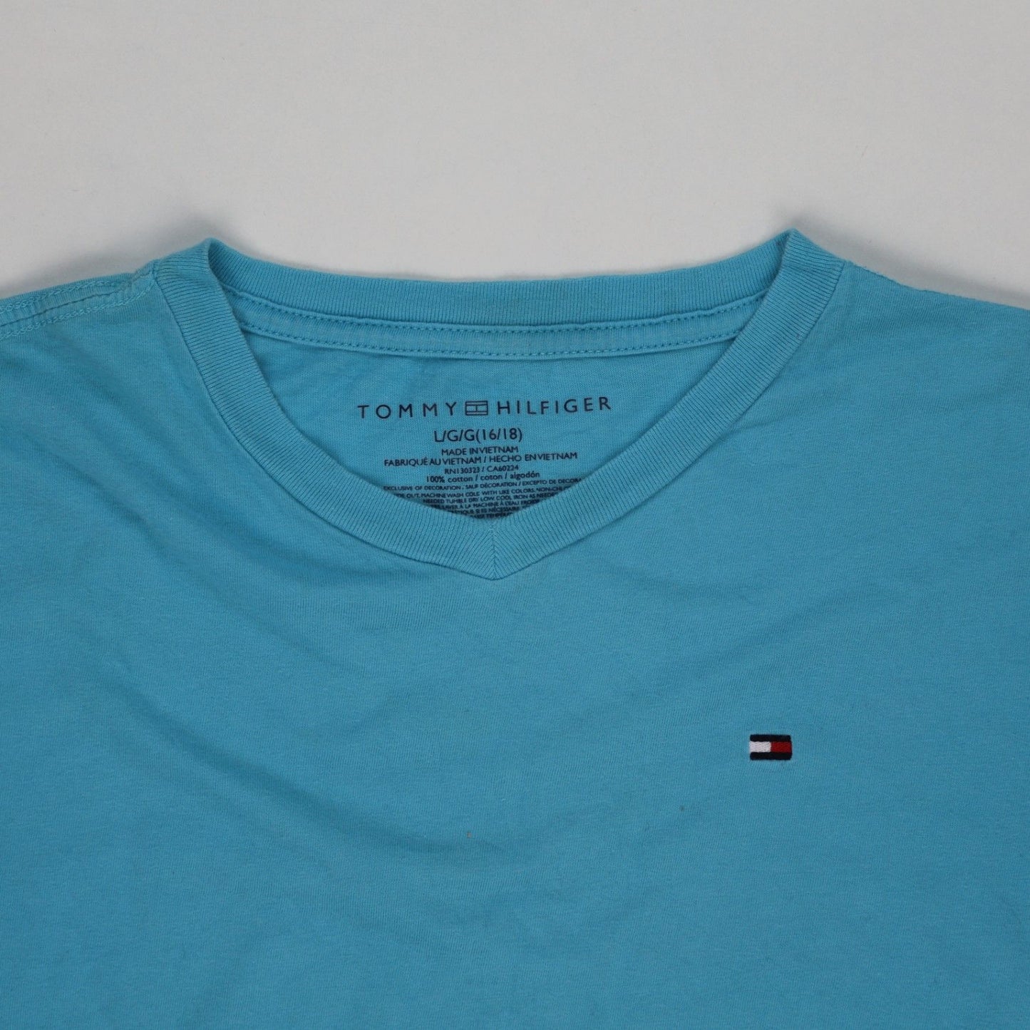 Tommy Hilfiger Blue V Neck Cotton Logo T Shirt Large Mens