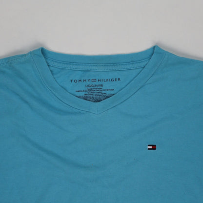 Tommy Hilfiger Blue V Neck Cotton Logo T Shirt Large Mens