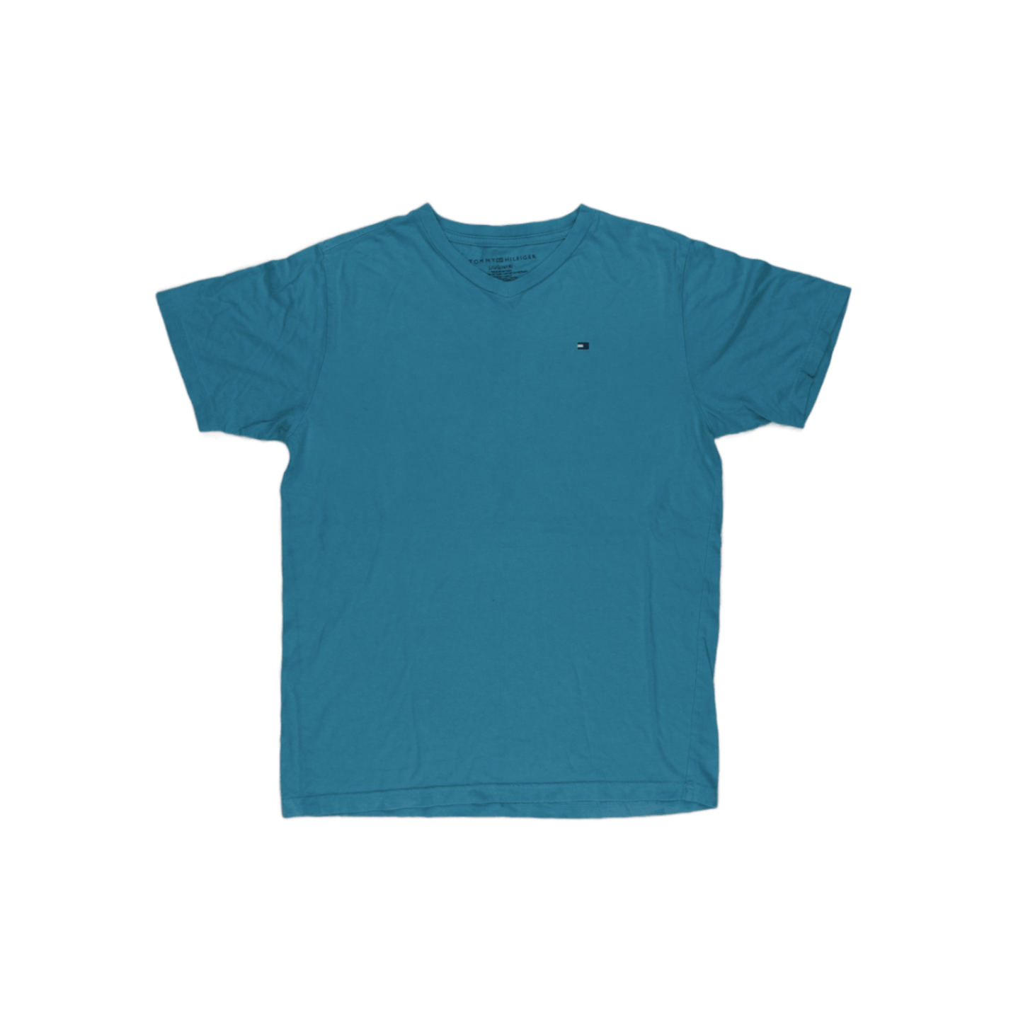 Tommy Hilfiger Blue V Neck Cotton Logo T Shirt Large Mens