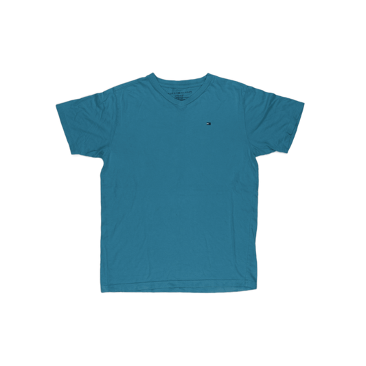 Tommy Hilfiger Blue V Neck Cotton Logo T Shirt Large Mens