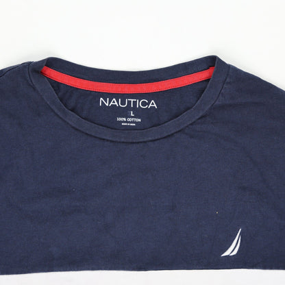Nautica Colourblock Long Sleeve T-Shirt Navy Red Large 100 Percent Cotton Crew Neck