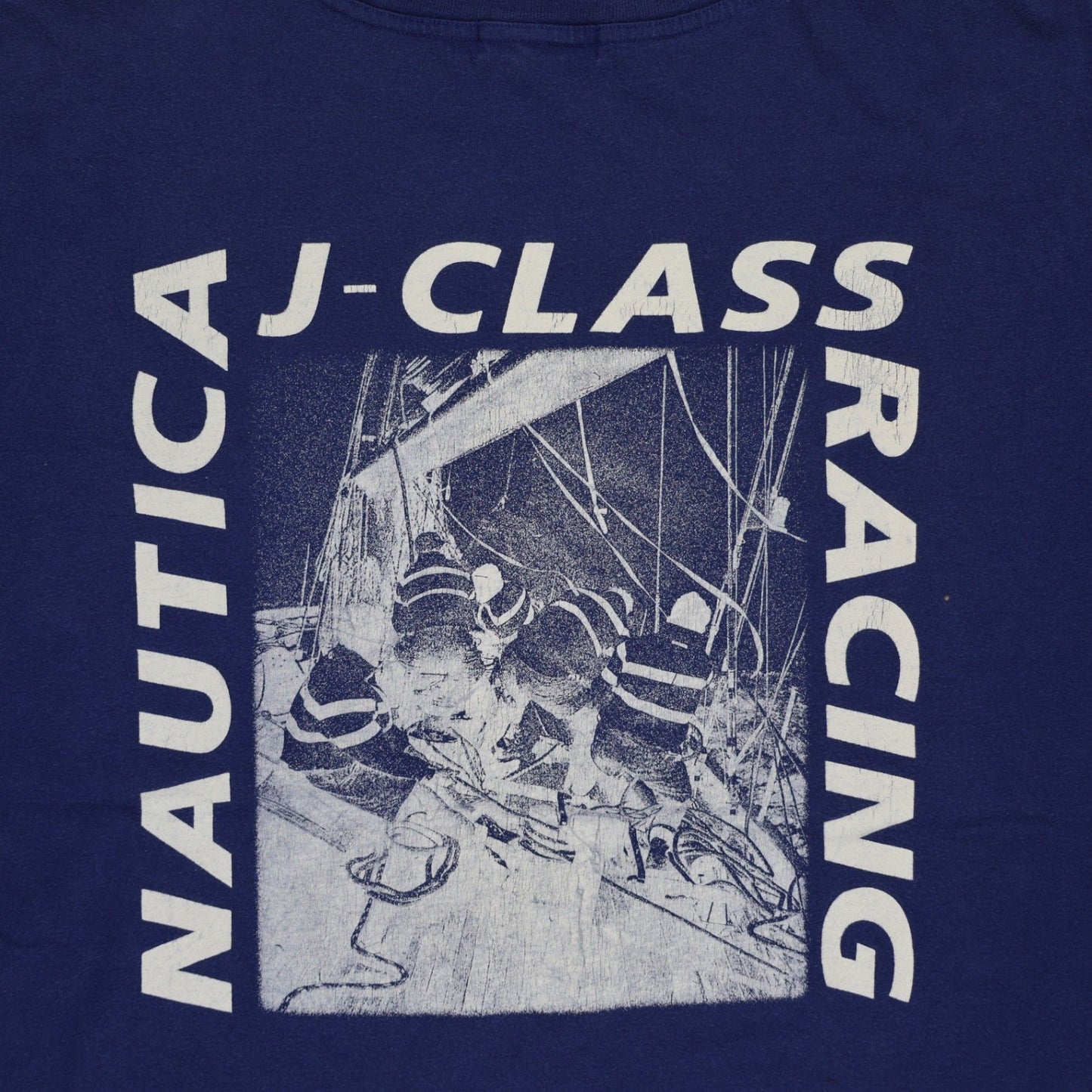 Nautica Vintage J-Class Racing Blue Graphic T-Shirt Men's Large Cotton Crew Neck