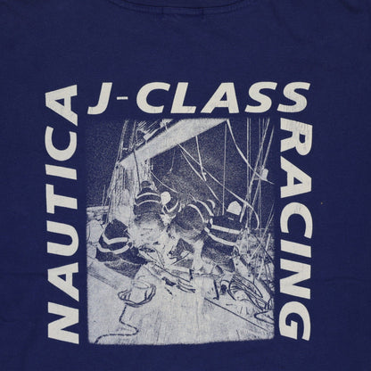 Nautica Vintage J-Class Racing Blue Graphic T-Shirt Men's Large Cotton Crew Neck