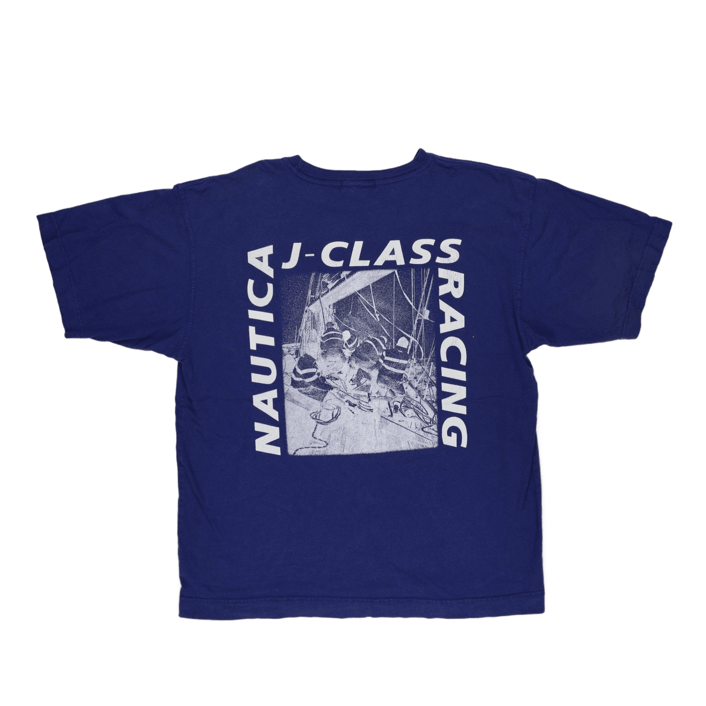 Nautica Vintage J-Class Racing Blue Graphic T-Shirt Men's Large Cotton Crew Neck