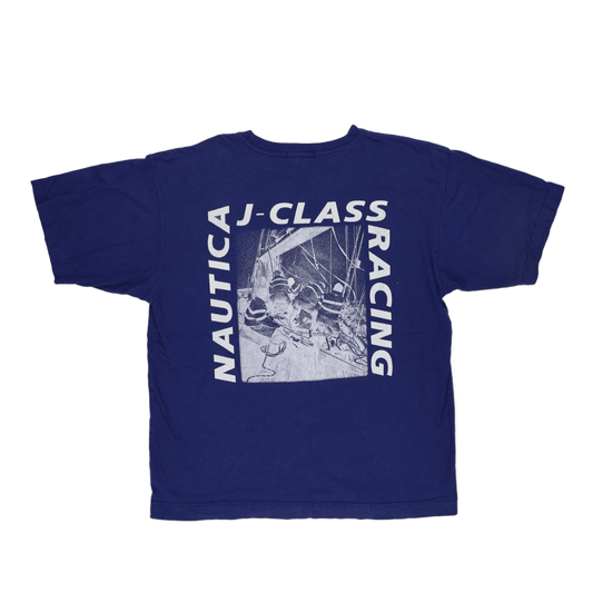 Nautica Vintage J-Class Racing Blue Graphic T-Shirt Men's Large Cotton Crew Neck