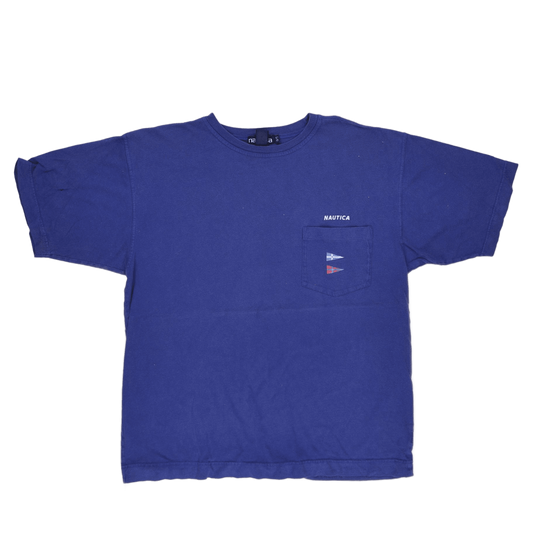 Nautica Vintage J-Class Racing Blue Graphic T-Shirt Men's Large Cotton Crew Neck
