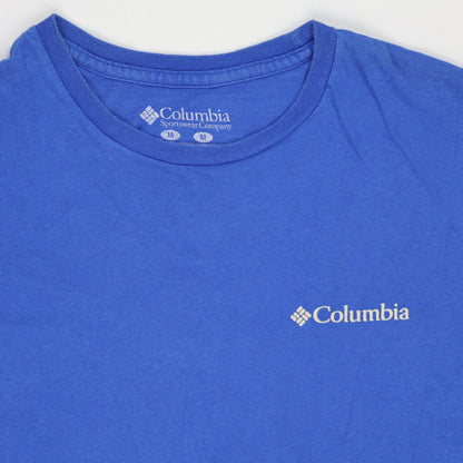 Columbia Blue Logo Print T-Shirt Men's Medium Cotton Crew Neck