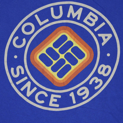 Columbia Blue Logo Print T-Shirt Men's Medium Cotton Crew Neck
