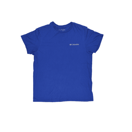 Columbia Blue Logo Print T-Shirt Men's Medium Cotton Crew Neck