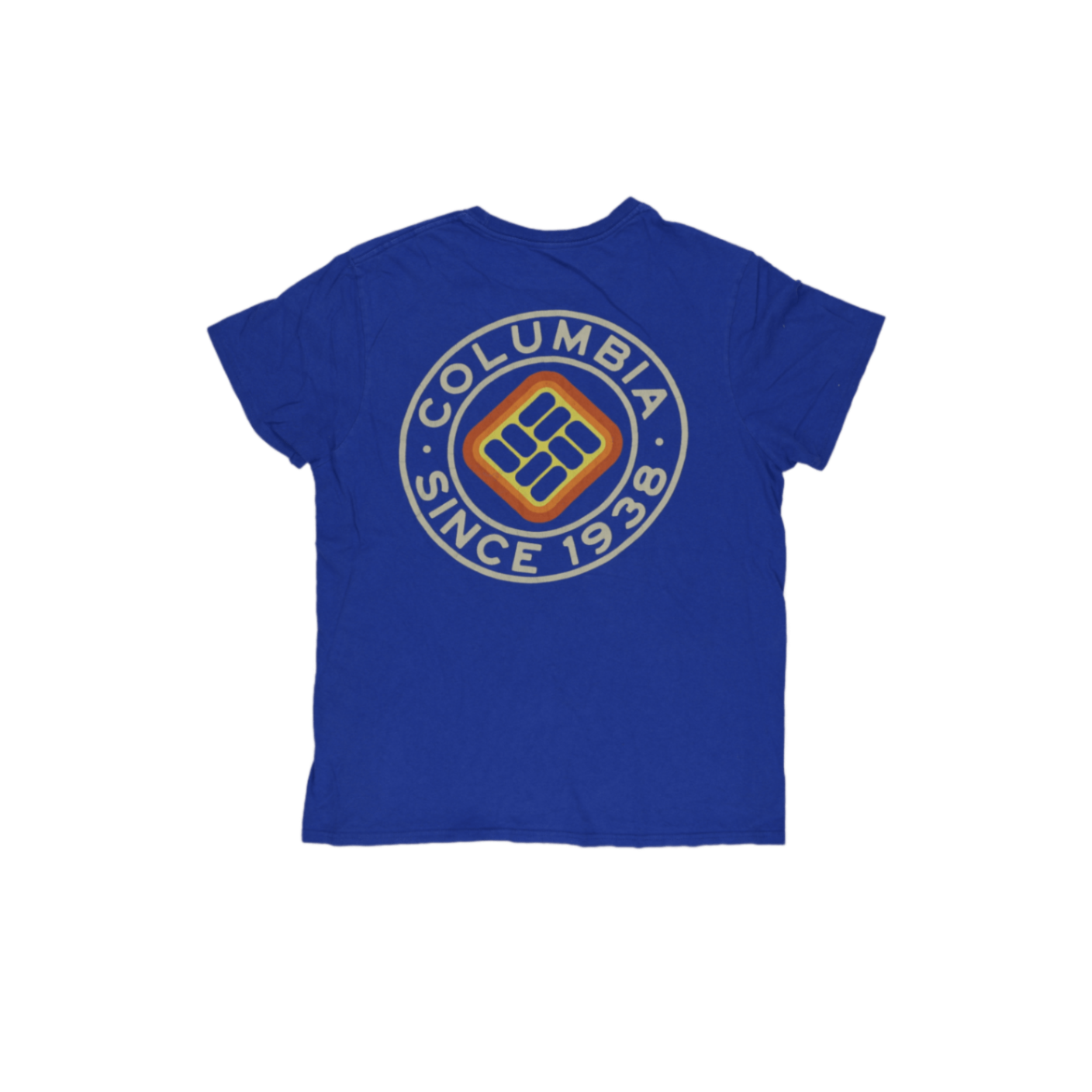 Columbia Blue Logo Print T-Shirt Men's Medium Cotton Crew Neck