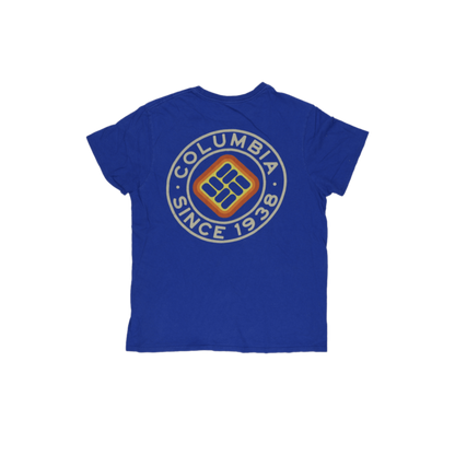 Columbia Blue Logo Print T-Shirt Men's Medium Cotton Crew Neck