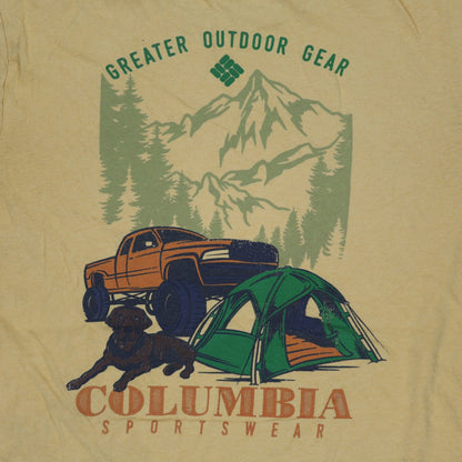 Columbia Mustard Graphic T-Shirt for Men Size Medium Cotton Crew Neck Outdoor Print